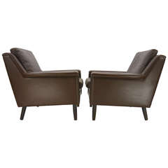 Pair Of Danish Lounge Chairs In Brown Leather