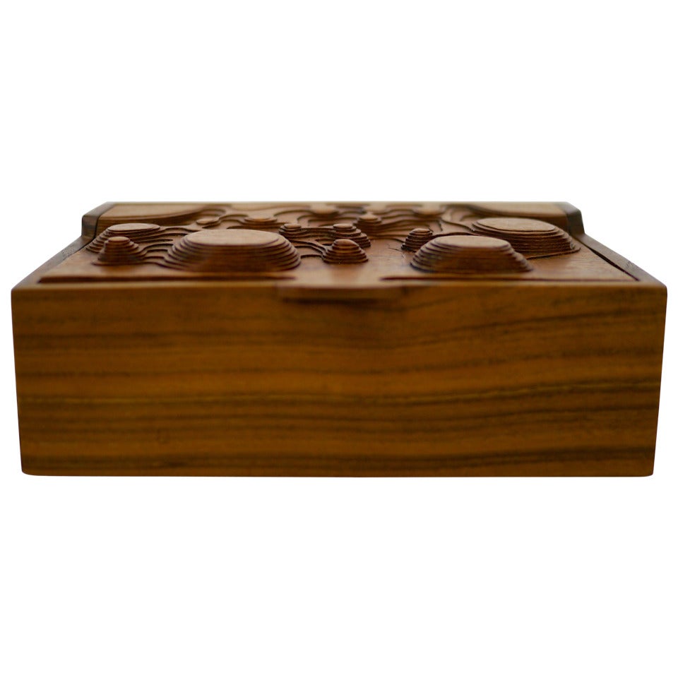 Interesting Studio Made Carved Box in Walnut For Sale