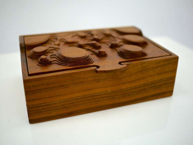 Late 20th Century Interesting Studio Made Carved Box in Walnut For Sale