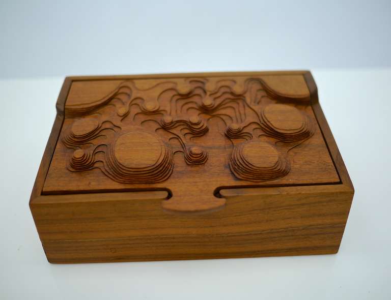 American Interesting Studio Made Carved Box in Walnut For Sale