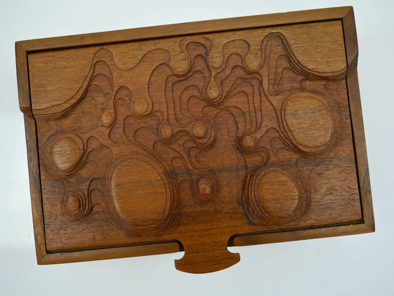 Interesting Studio Made Carved Box in Walnut In Good Condition For Sale In Hadley, MA