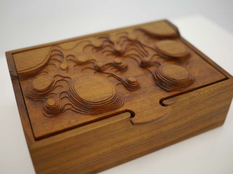 American Craftsman Interesting Studio Made Carved Box in Walnut For Sale
