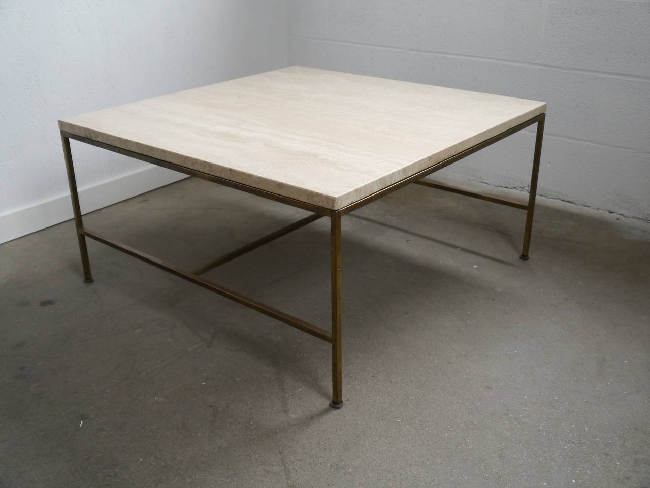 Mid-Century Modern Cocktail Table in Brass and Travertine by Paul McCobb