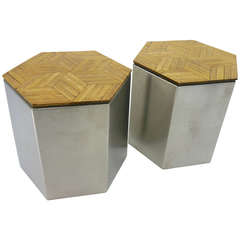Custom Stainless Steel and Parquet Tables