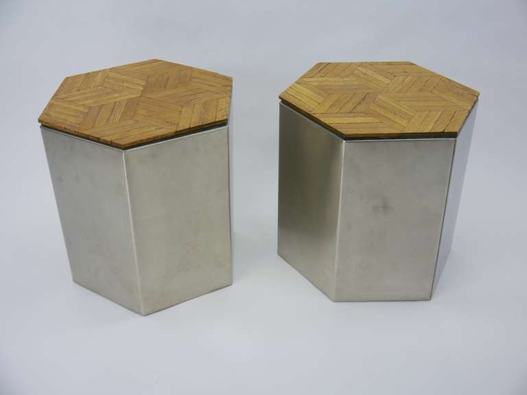 Custom Stainless Steel and Parquet Tables In Good Condition In Hadley, MA