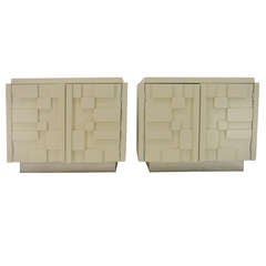 Mosaic Night Stands in White Lacquer and Stainless Steel