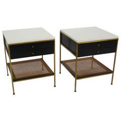 Pair of Paul McCobb Irwin Collection Nightstands with Vitrolite Tops