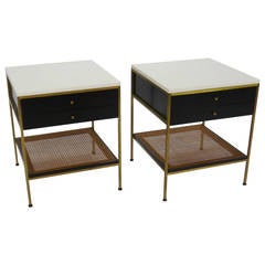 Vintage Pair of Paul McCobb Irwin Collection Nightstands with Vitrolite Tops