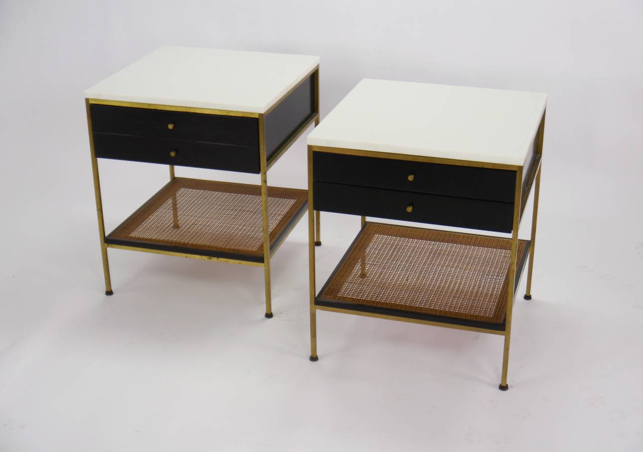 Pair of Paul McCobb Irwin Collection Nightstands with Vitrolite Tops In Excellent Condition In Hadley, MA