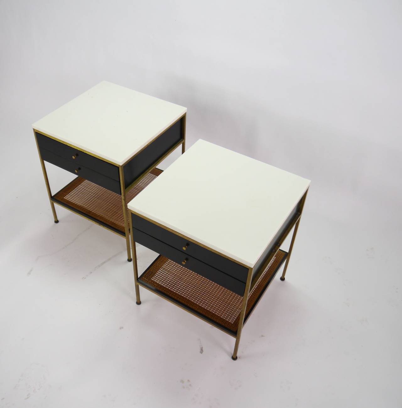 20th Century Pair of Paul McCobb Irwin Collection Nightstands with Vitrolite Tops