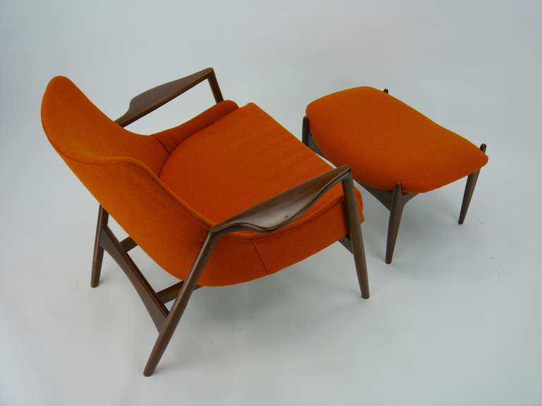 Ib Kofod Larsen Lounge Chair and Ottoman In Excellent Condition In Hadley, MA