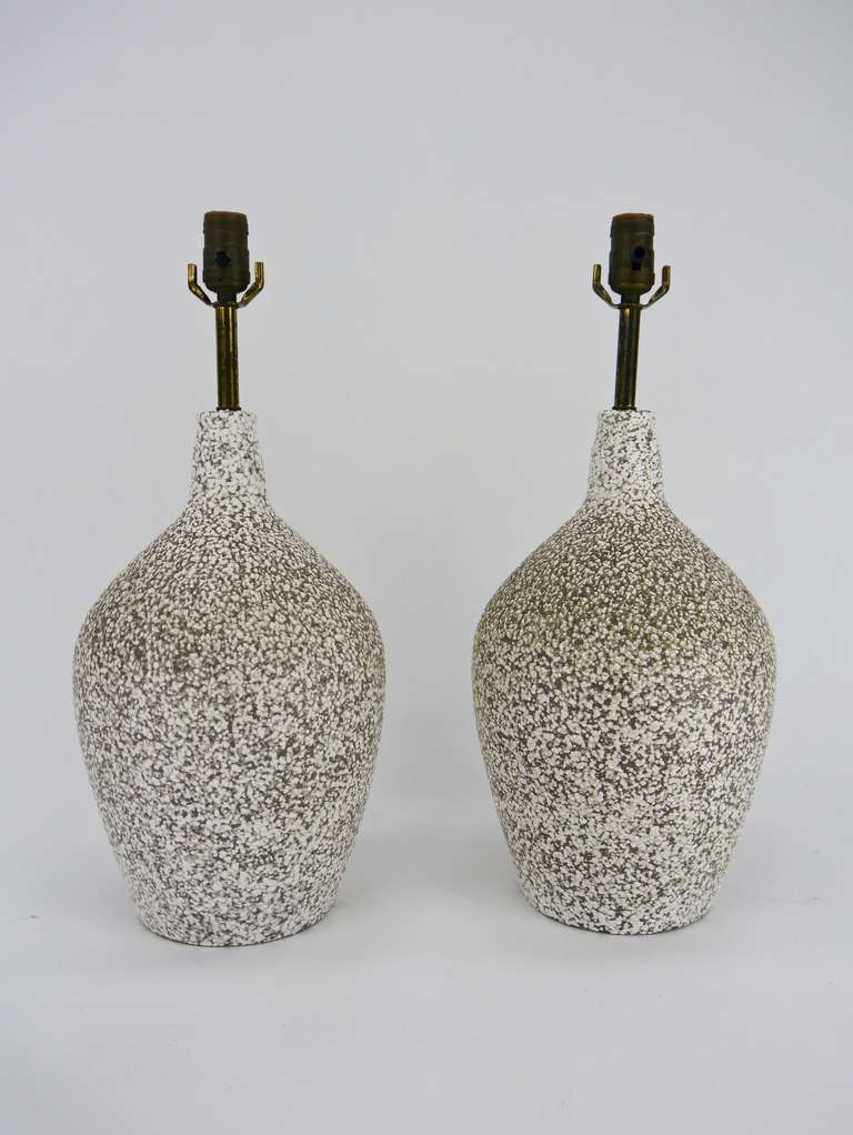 Pair of mid century volcanic glaze lamps In Excellent Condition In Hadley, MA