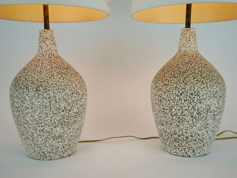 Mid-Century Modern Pair of mid century volcanic glaze lamps