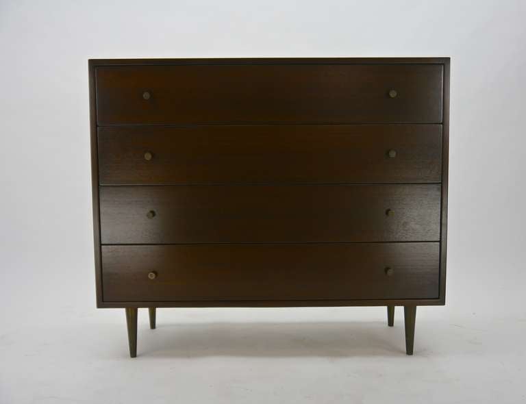 Dresser in Mahogany with brass conical legs and pulls by Harvey Probber.