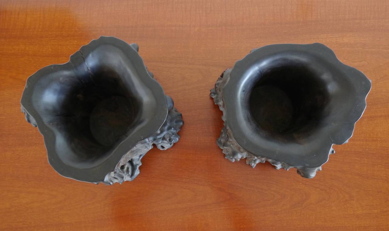 Pair of Exceptional Chinese Zitan Root Scholar's Brush Pots 1