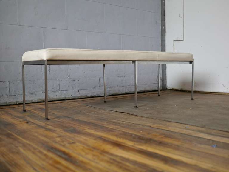 Pair of Minimalist Mid-Century Benches in Satin Chrome In Good Condition In Hadley, MA