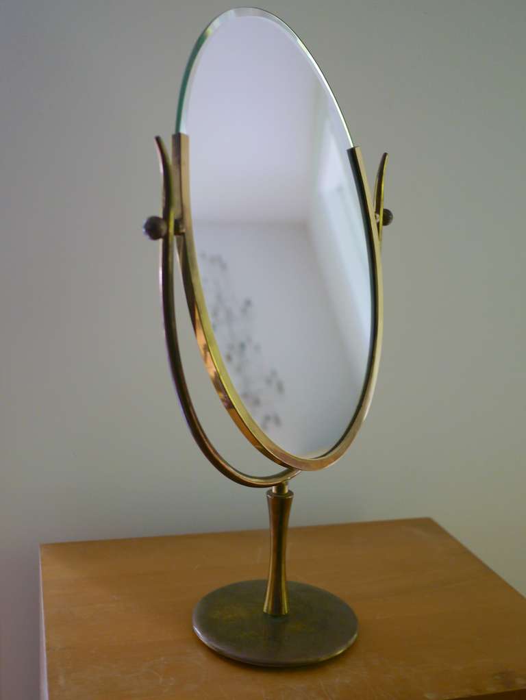 Vintage Charles Hollis Jones Wishbone Brass Table Mirror at 1stDibs