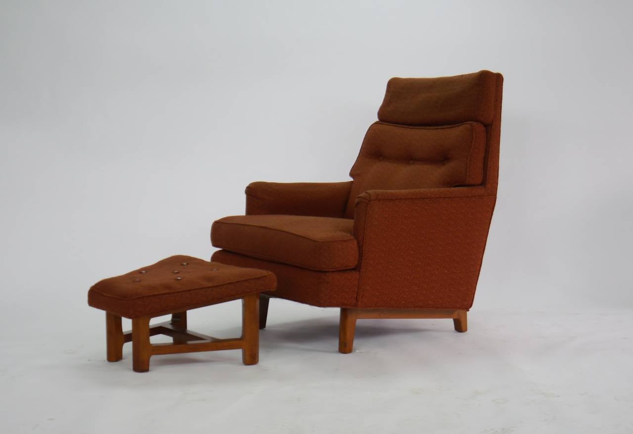 Mid-Century Modern Lounge Chair and Ottoman by Edward Wormley for Dunbar For Sale