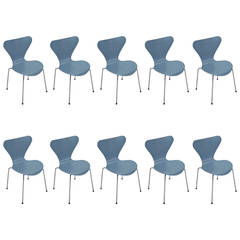 Ten Vintage Powder Blue Series 7 Chairs by Arne Jacobsen for Fritz Hansen