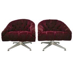 Pair Ward Bennett Tufted Lounge Chairs