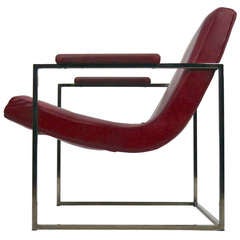 Milo Baughman chrome cube lounge chair in leather