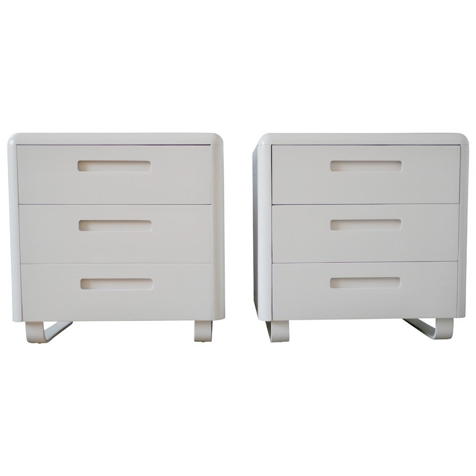 Pair Plymodern Dressers In White Lacquer For Sale