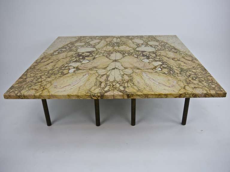 Mid-20th Century Pair Breccia Nouvelle marble tables with brass legs
