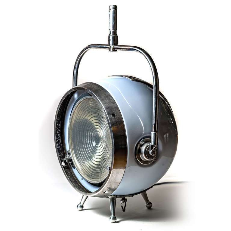 1950s Mole Richardson Sputnik Film Light in light blue. Fully restored and rewired. Extremely rare collectors piece.