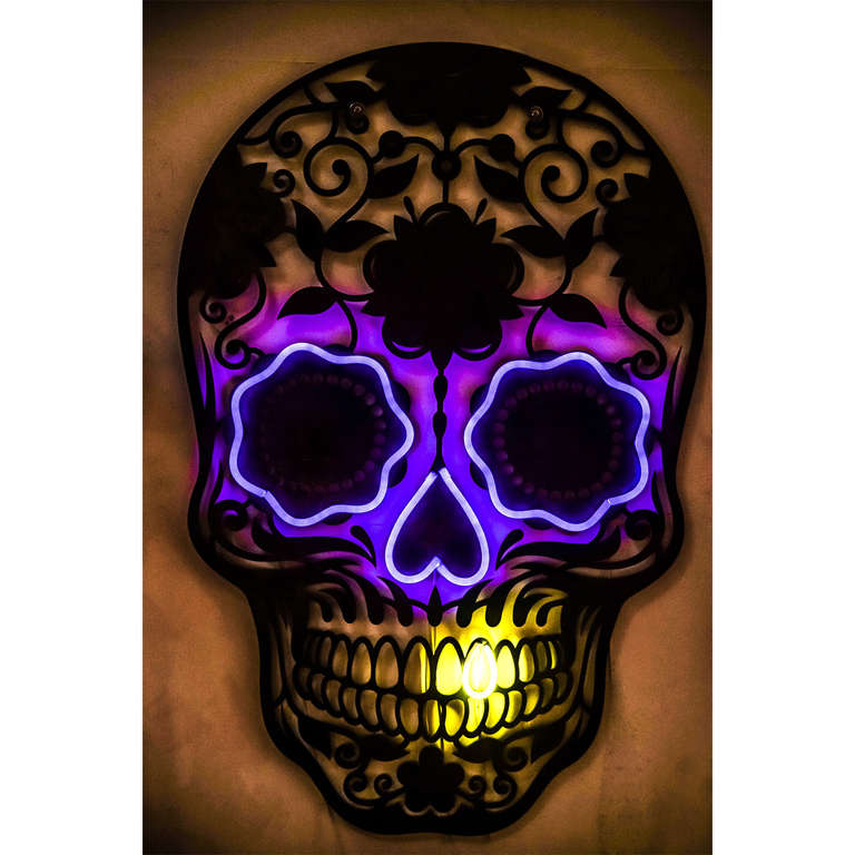 Industrial Steel Sugar Skull Neon Wall Art, 2014 For Sale