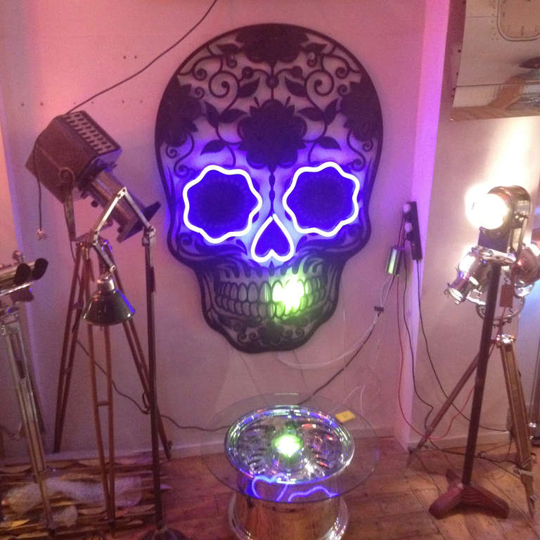 Steel Sugar Skull Neon Wall Art, 2014 For Sale 2