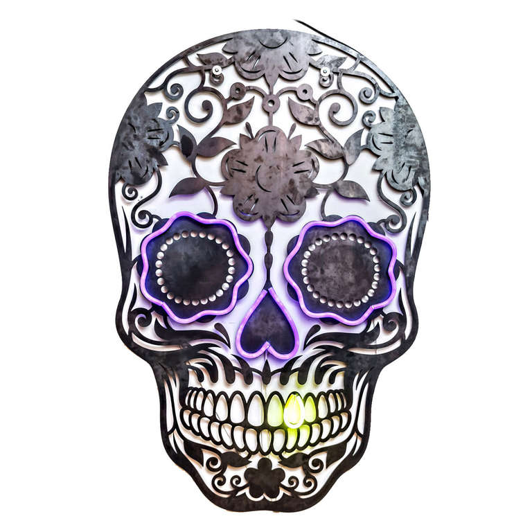 Steel Sugar Skull Neon Wall Art, 2014 For Sale