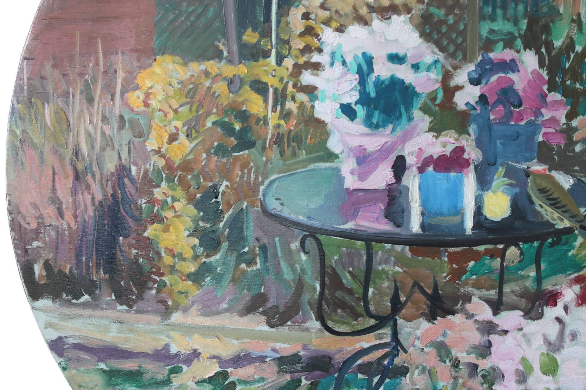 Garden Still Life with Table and Bird - Painting by Joseph O'Sickey