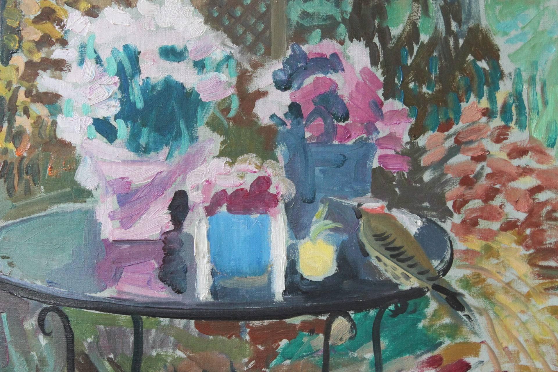 Garden Still Life with Table and Bird - American Modern Painting by Joseph O'Sickey