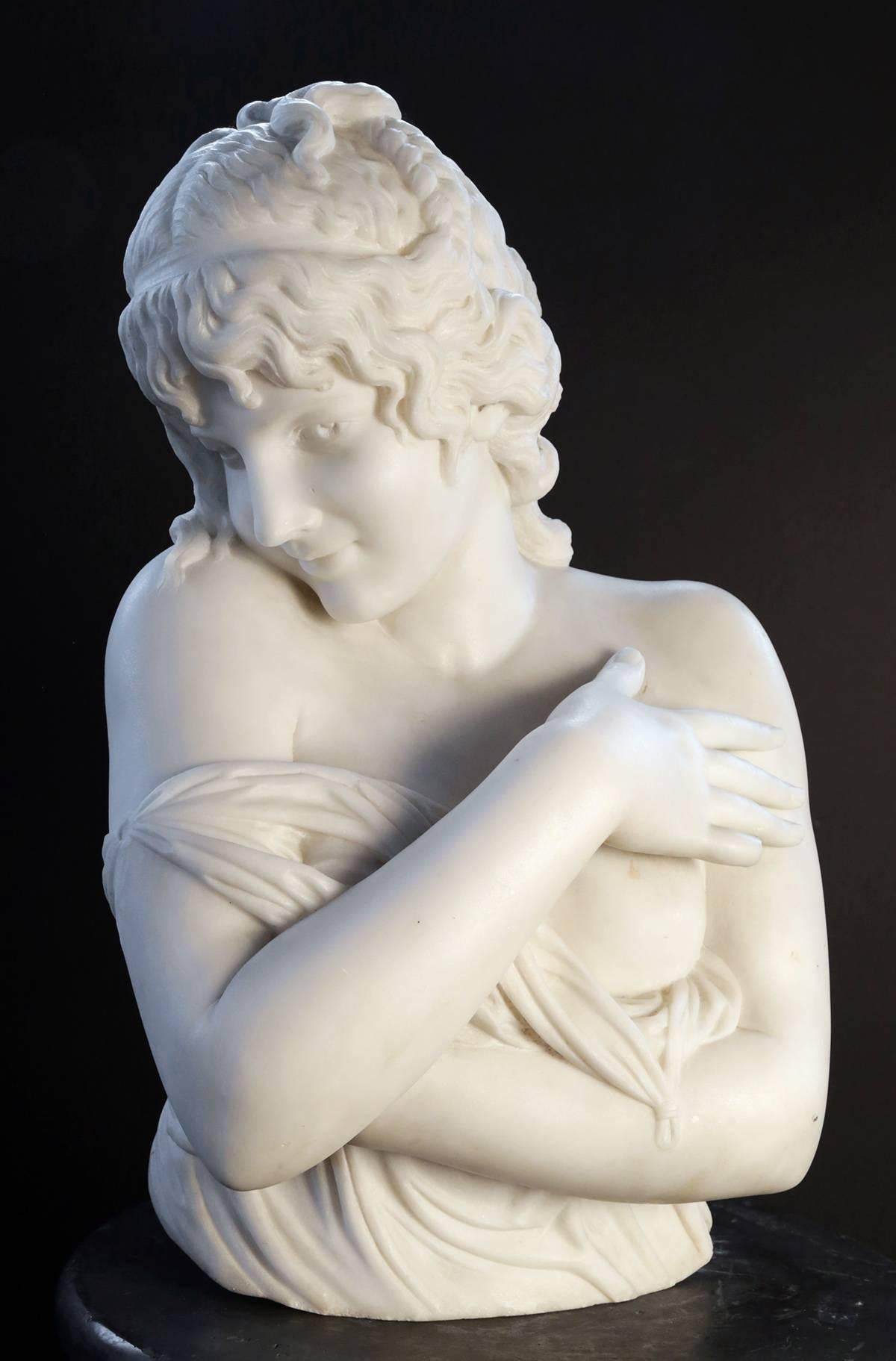 Pieter Barranti Figurative Sculpture - A Carved Marble Bust of a Demure Young Girl