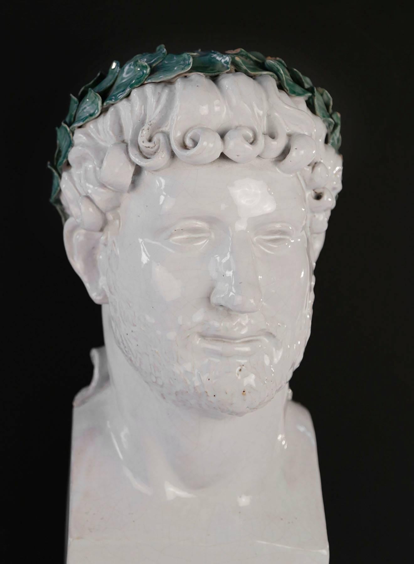 Glazed Ceramic Bust of a Roman - Gray Figurative Sculpture by Unknown