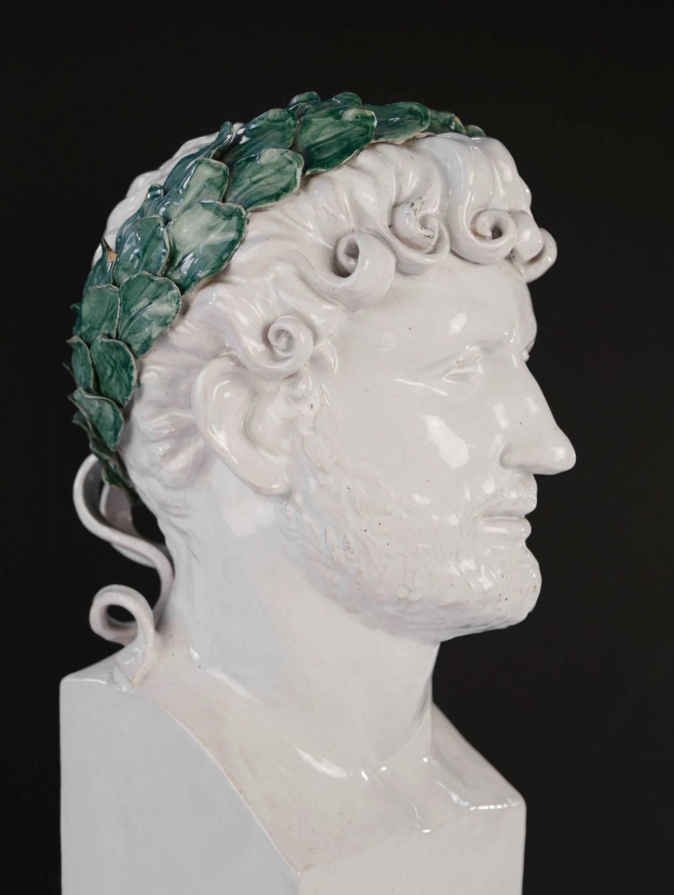 Glazed Ceramic Bust of a Roman - Sculpture by Unknown
