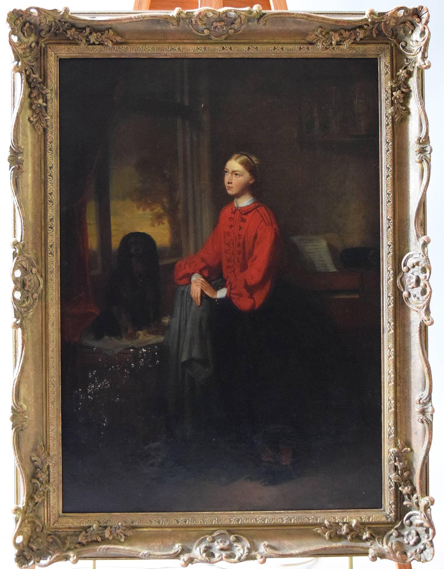 Louis Werner Portrait Painting - Portrait of Agnes Constantia Johnston and Her Dog Duke 