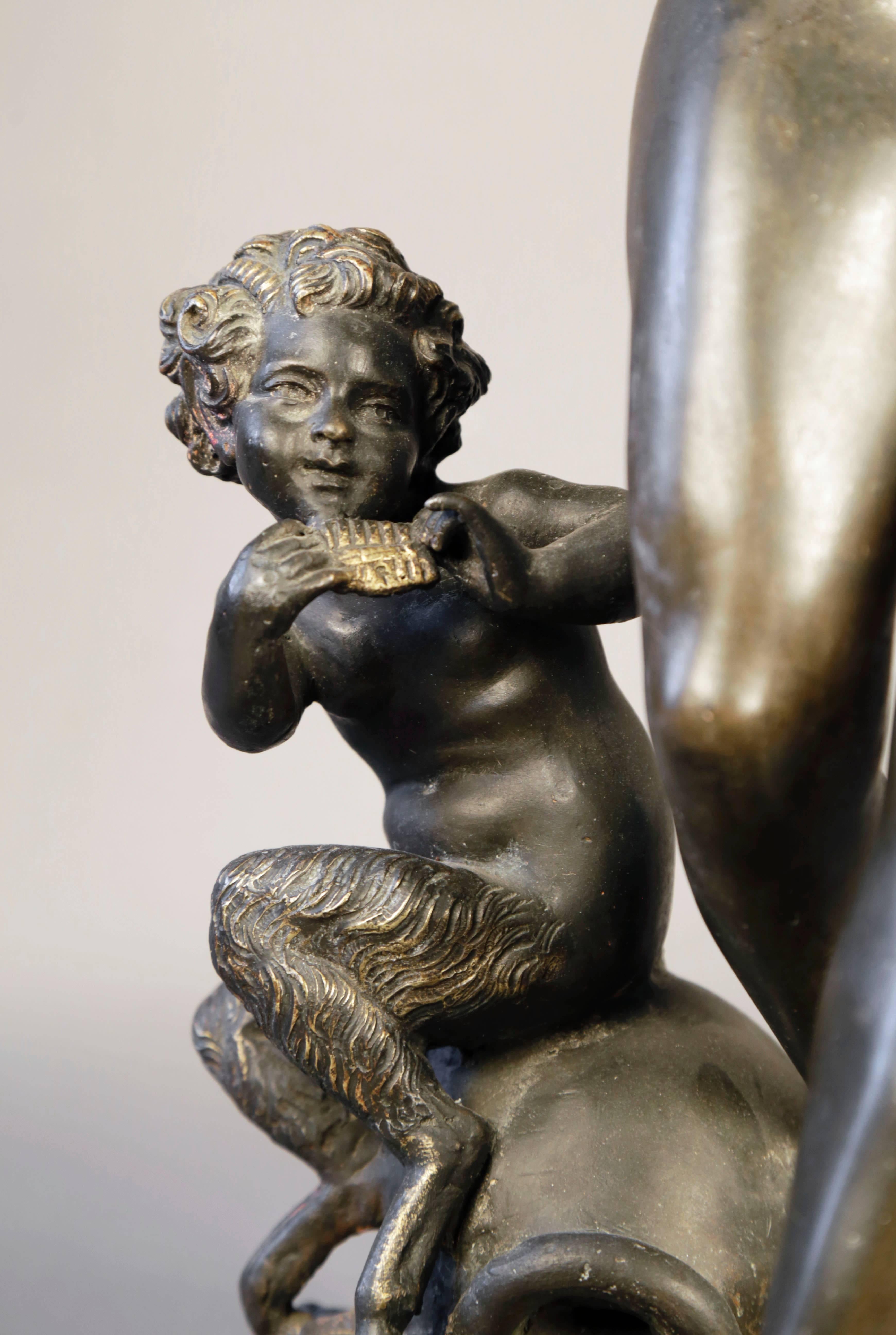 Frolicking Nymph and Young Satyr - Gold Nude Sculpture by Auguste Moreau