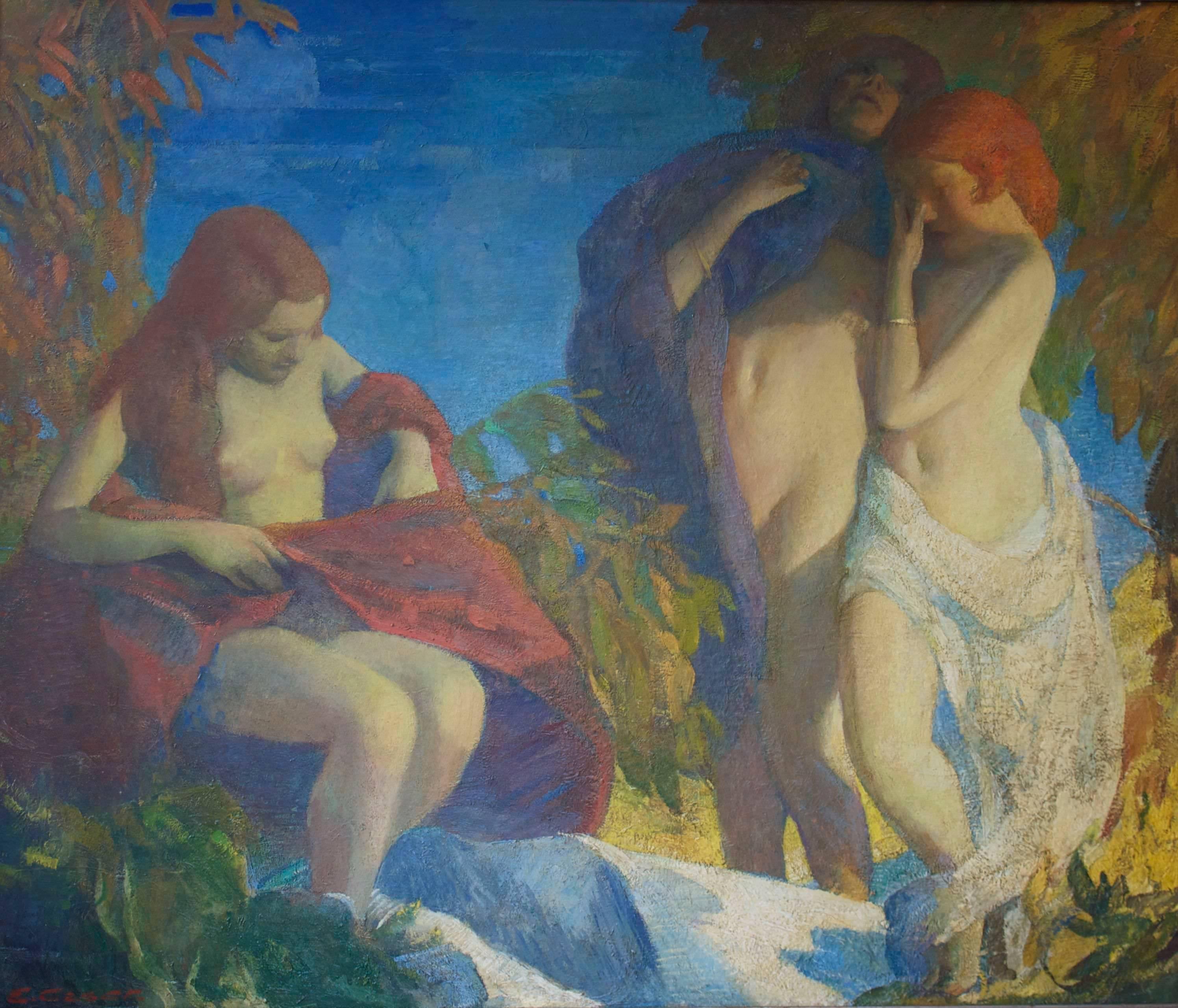 Ettore Caser Nude Painting - Three Graces