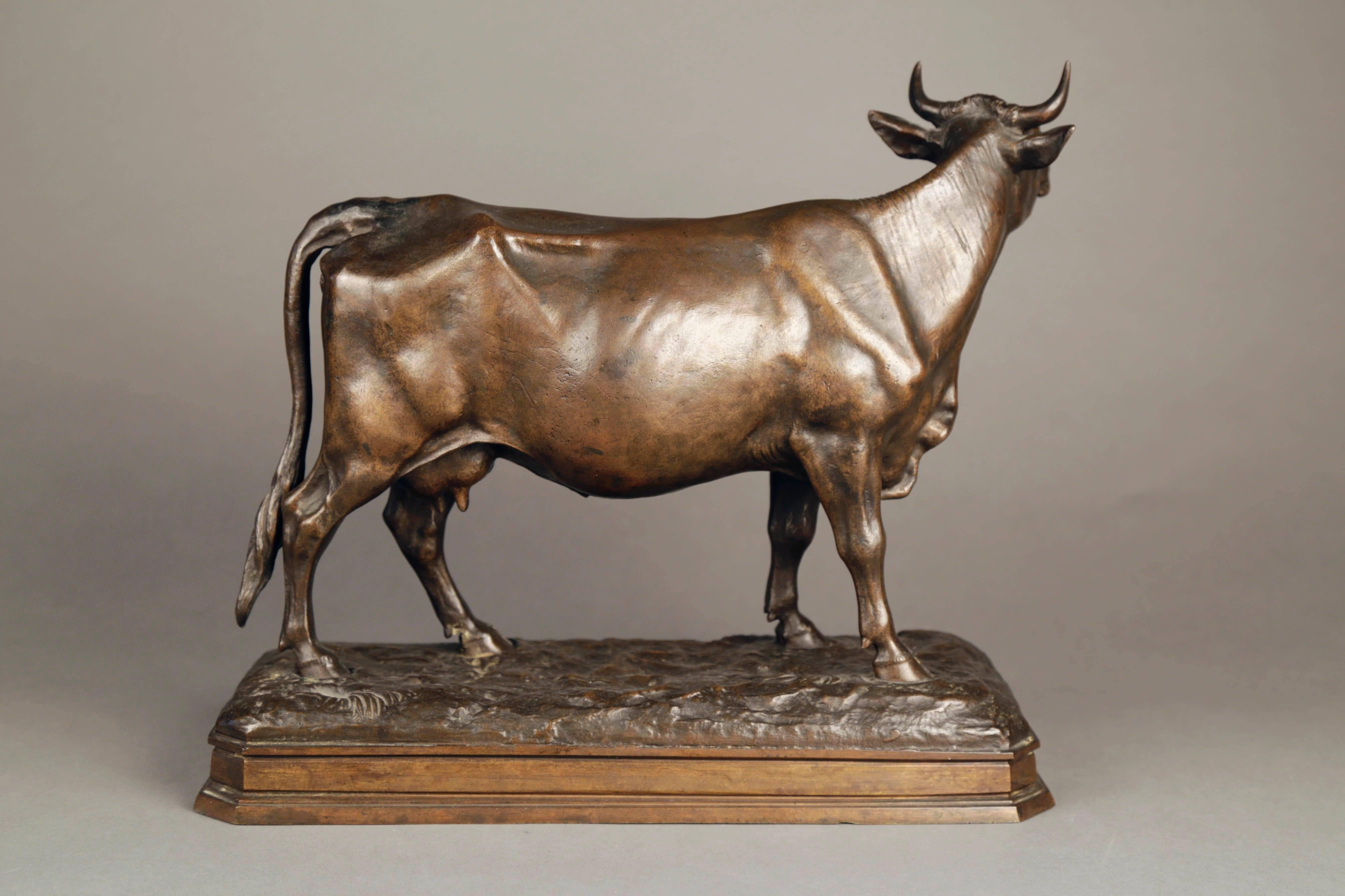 Standing Cow - Gold Figurative Sculpture by Jules Moigniez