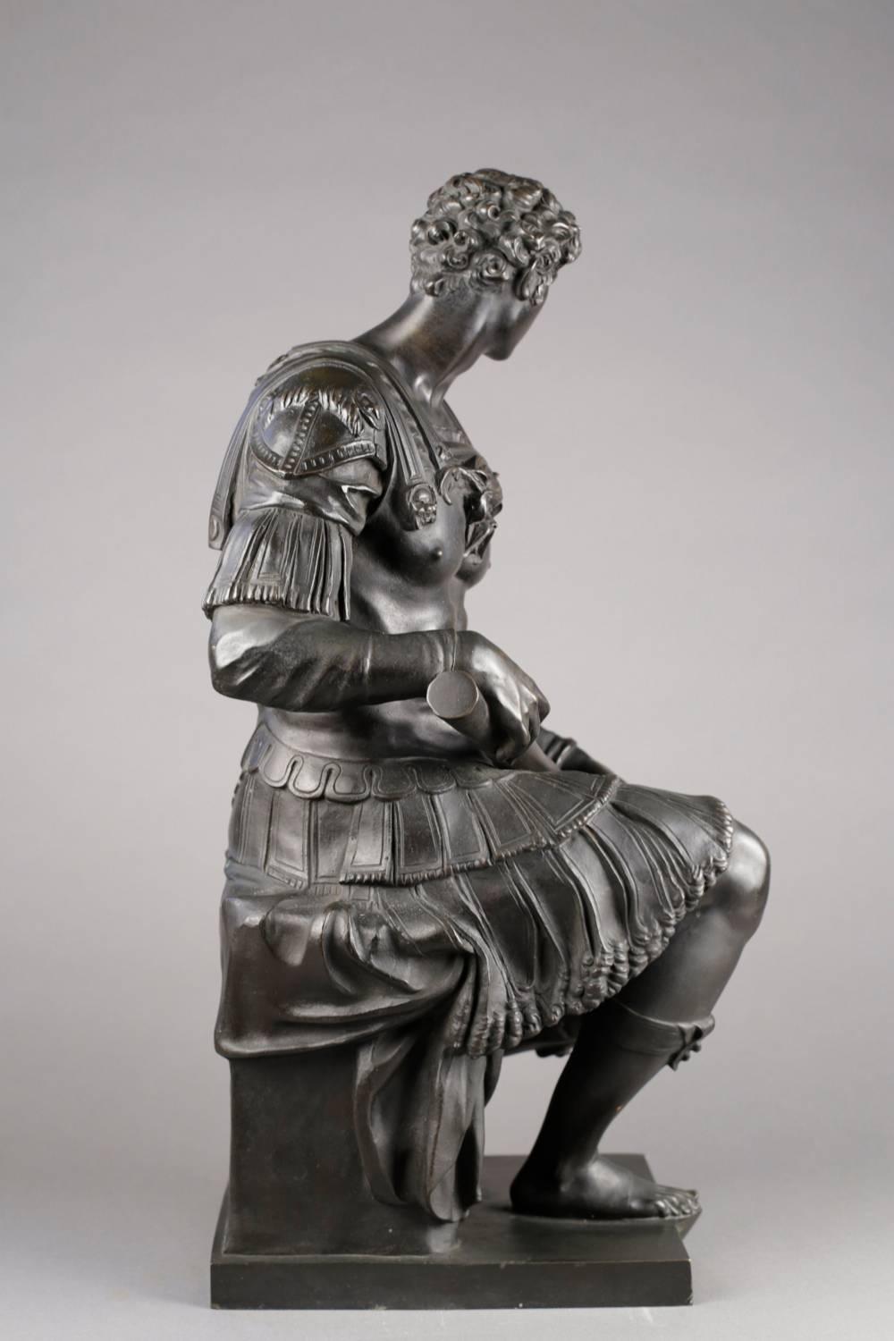 French or Italian Bronze figure of Giuliano de Medici after Michelangelo - Sculpture by Michelangelo Buonarroti