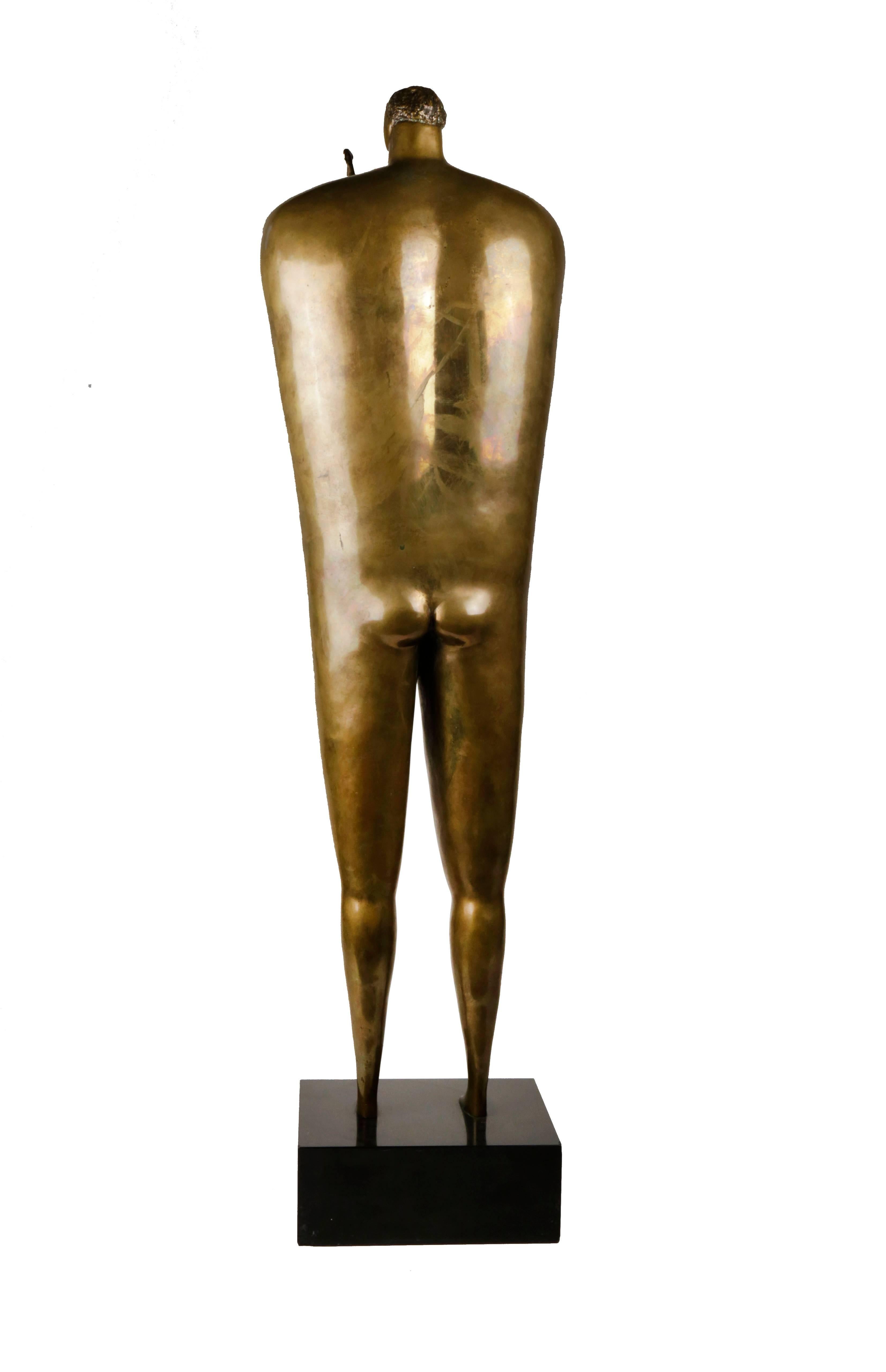 Man with Mirror - Gold Figurative Sculpture by Joseph Glasco