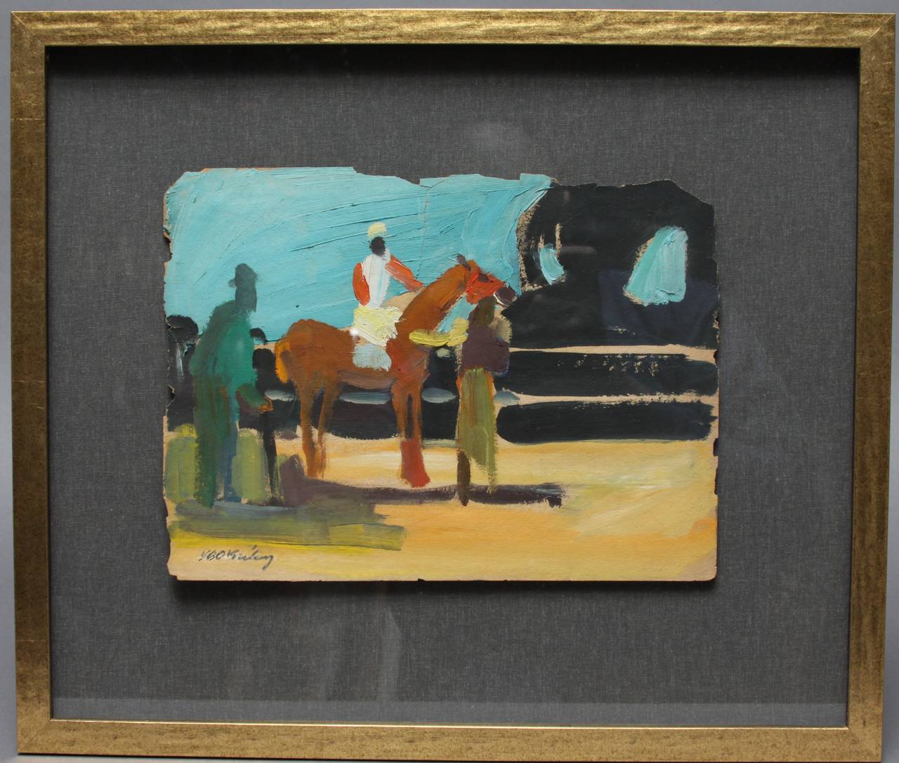 Race Horse and Groom - Painting by Joseph Benjamin O'Sickey
