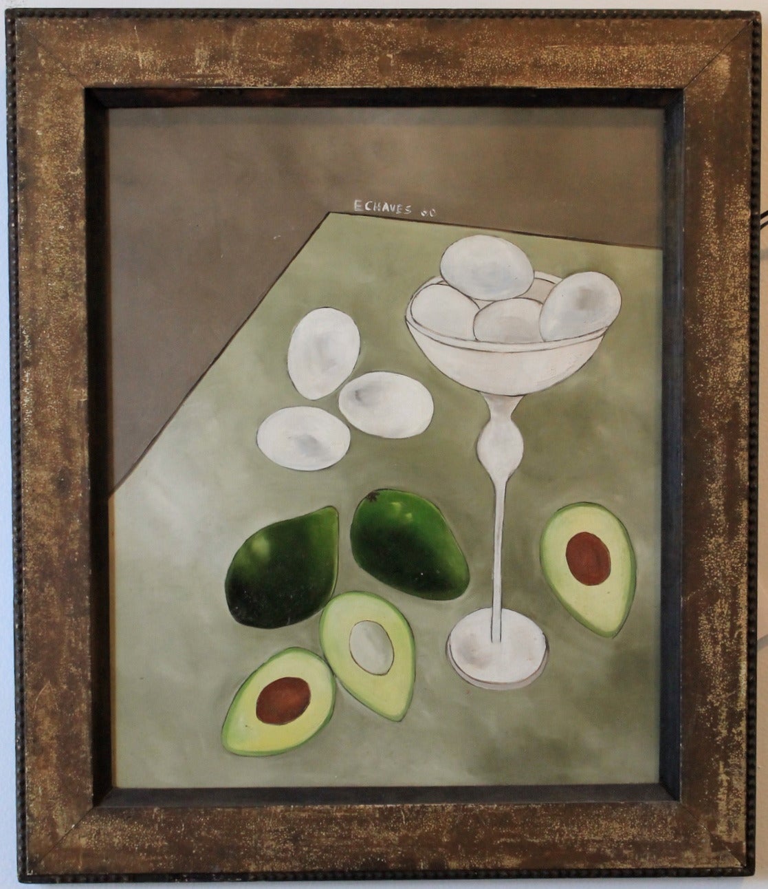 Still Life, Eggs and Avocados - Painting by Edward Arcenio Chavez