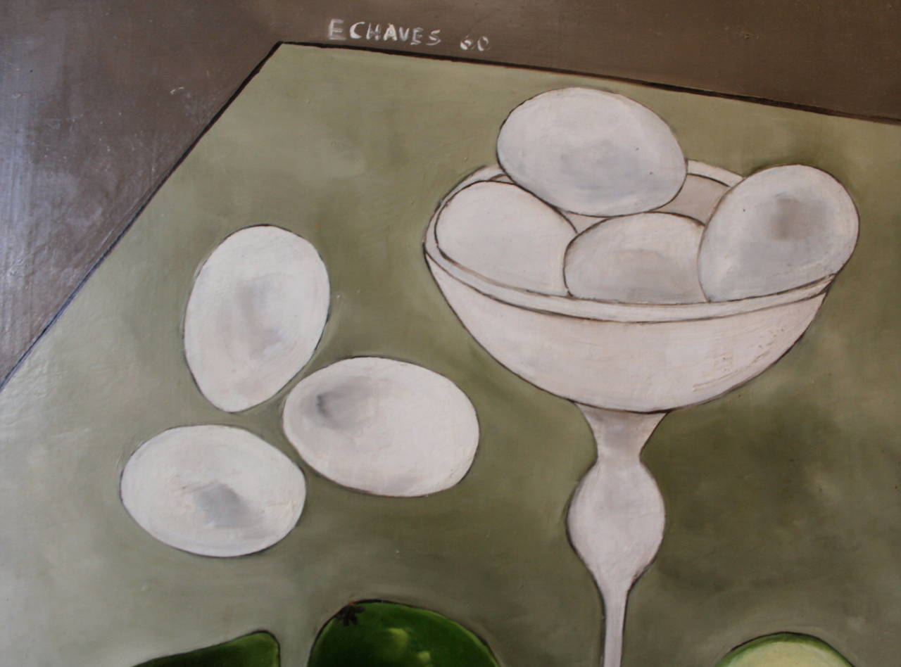 Still Life, Eggs and Avocados - Modern Painting by Edward Arcenio Chavez
