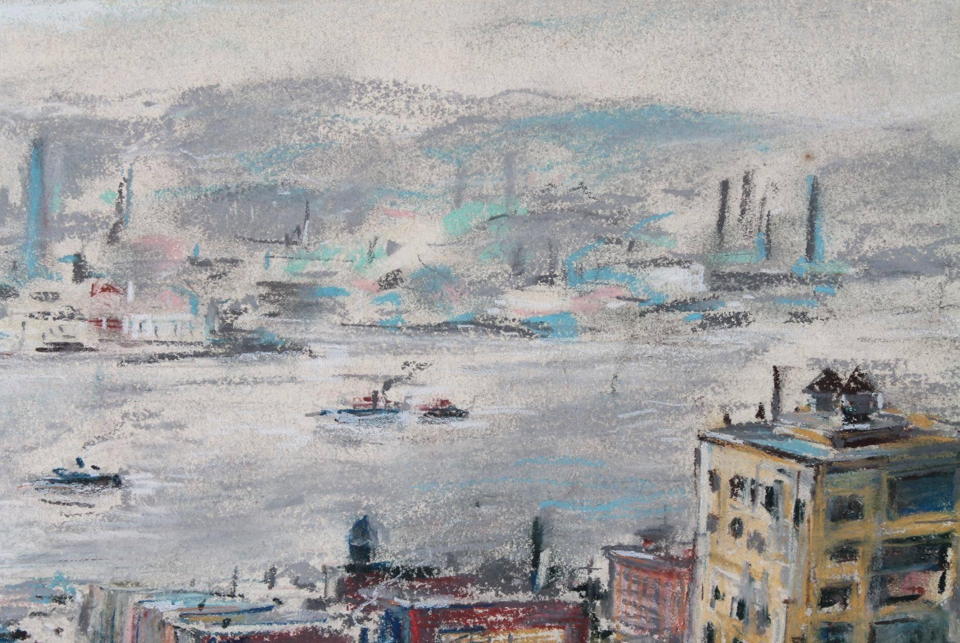 Hudson River from New York - Gray Landscape Painting by Michael Zelenko