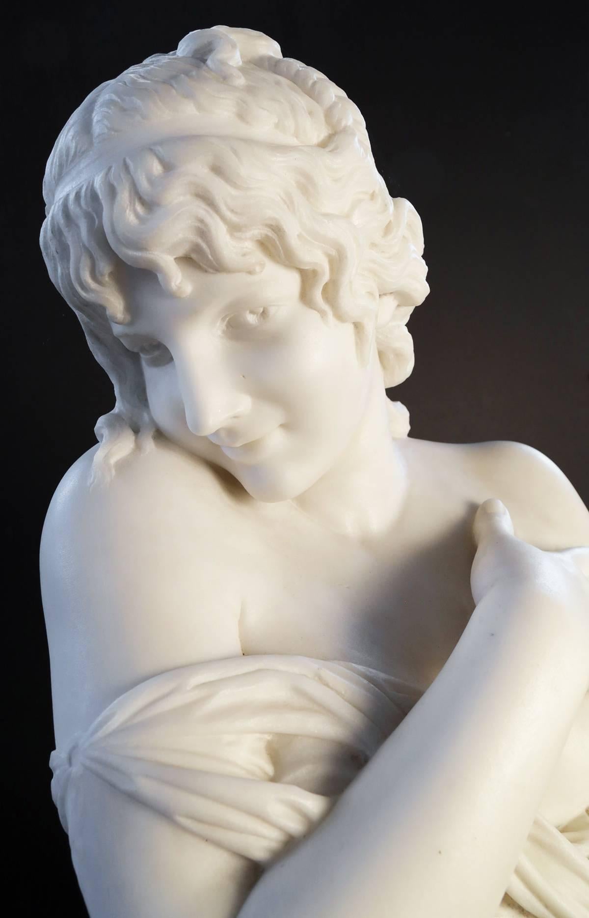 A Carved Marble Bust of a Demure Young Girl - Sculpture by Pieter Barranti