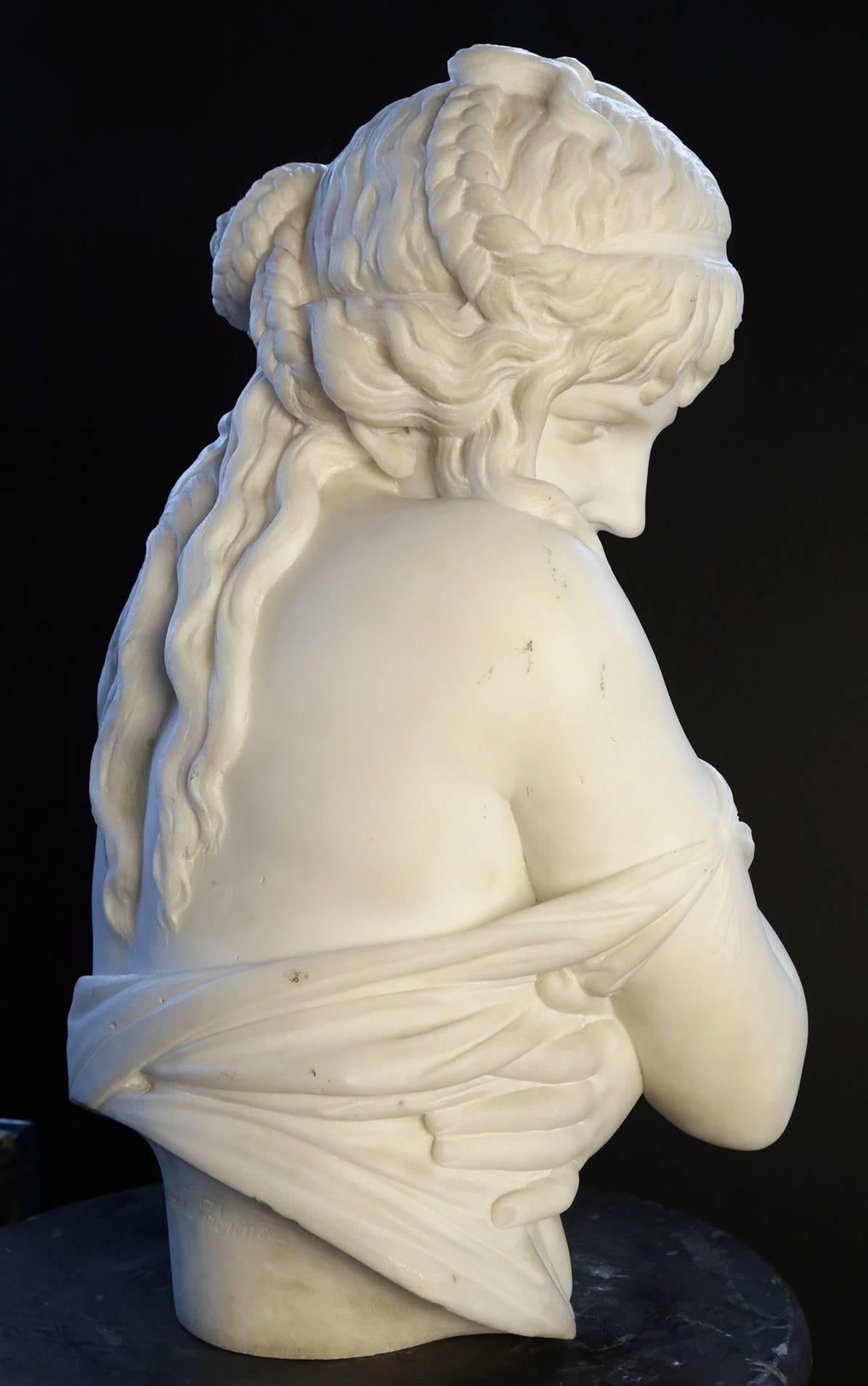 A Carved Marble Bust of a Demure Young Girl - Black Figurative Sculpture by Pieter Barranti