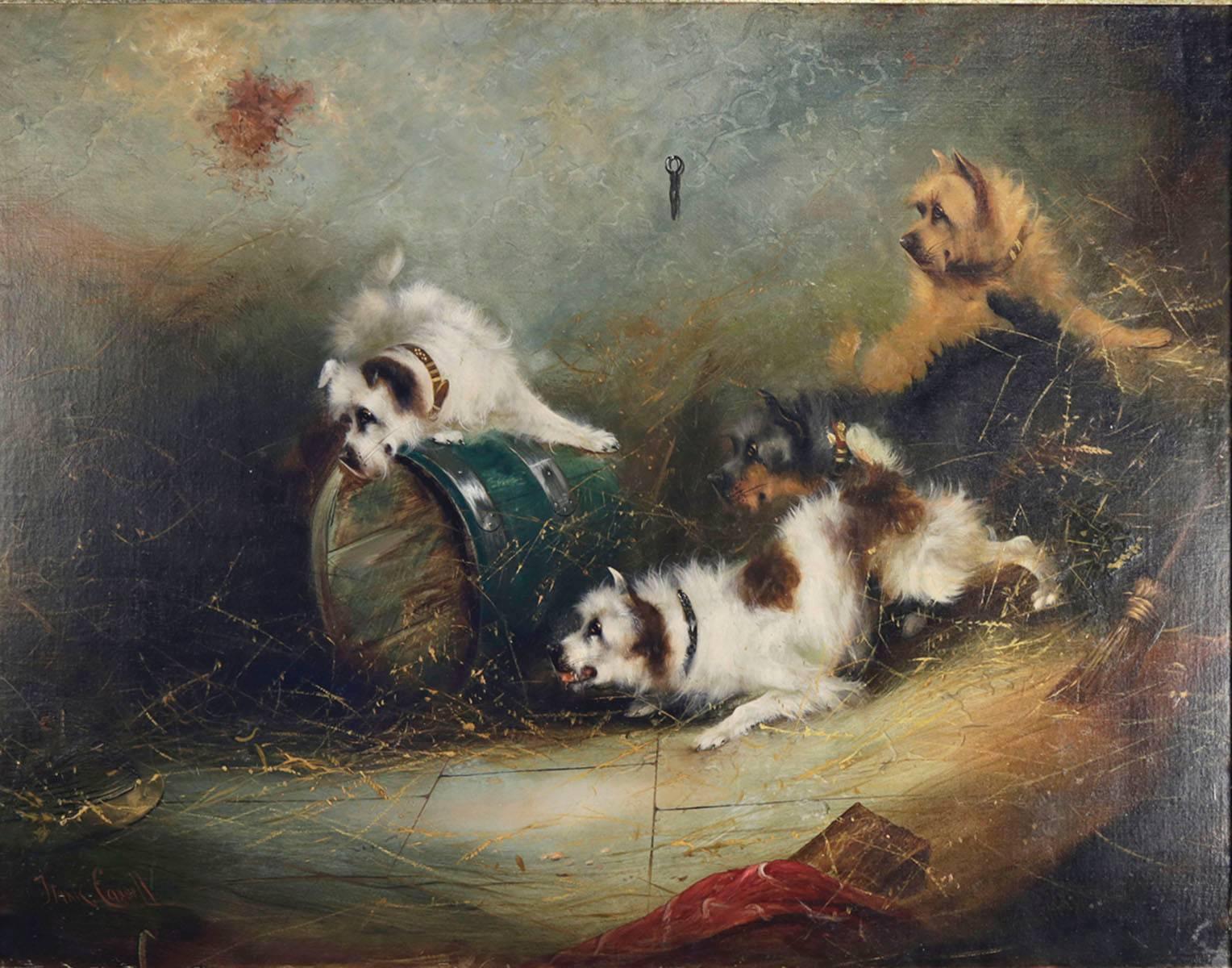 Terriers and Caged Rat, a pair of paintings For Sale 1
