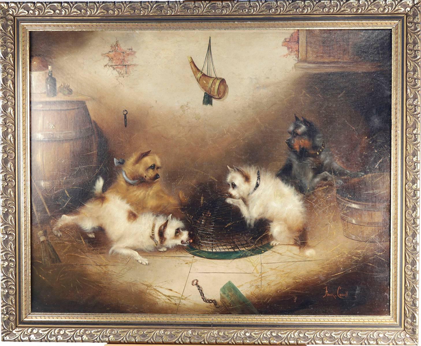 Terriers and Caged Rat, a pair of paintings For Sale 5